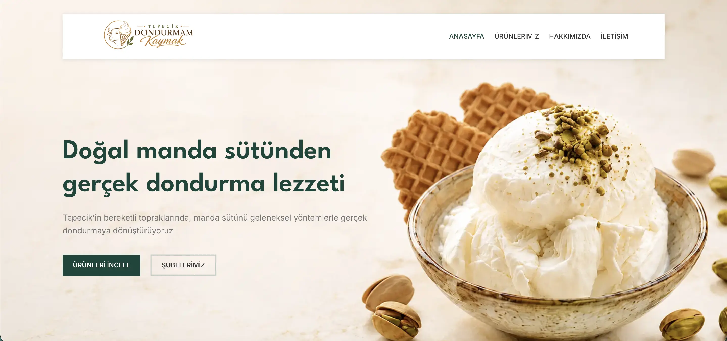 Dondurmam Kaymak Tepecik web sitesi ekran görüntüsü