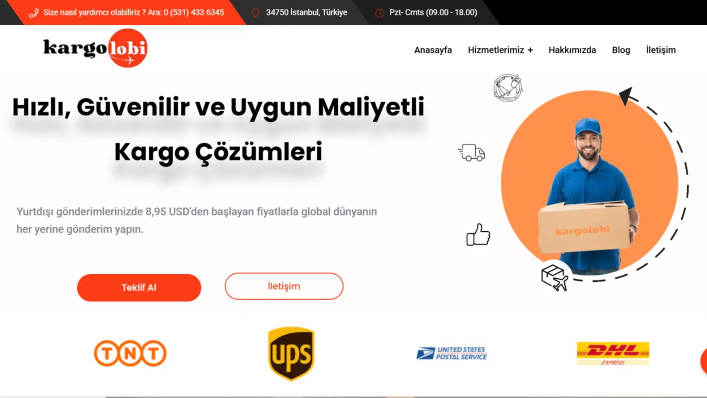 Kargo Lobi web sitesi ekran görüntüsü